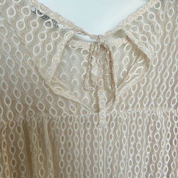 Zara Embroidered Sheer Tulle Lace Cream Top Blouse Oversized Womens Small - Picture 10 of 14